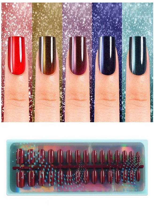 Vansiho 150Pcs Cat Eye Press on Nails, Glossy Glitter Cat Eye Designs Nail Tips, Short Square Soft Gel Fake Nails, for Women and Girls Glossy Reusable Nail Tips in 15 Sizes - Image 1